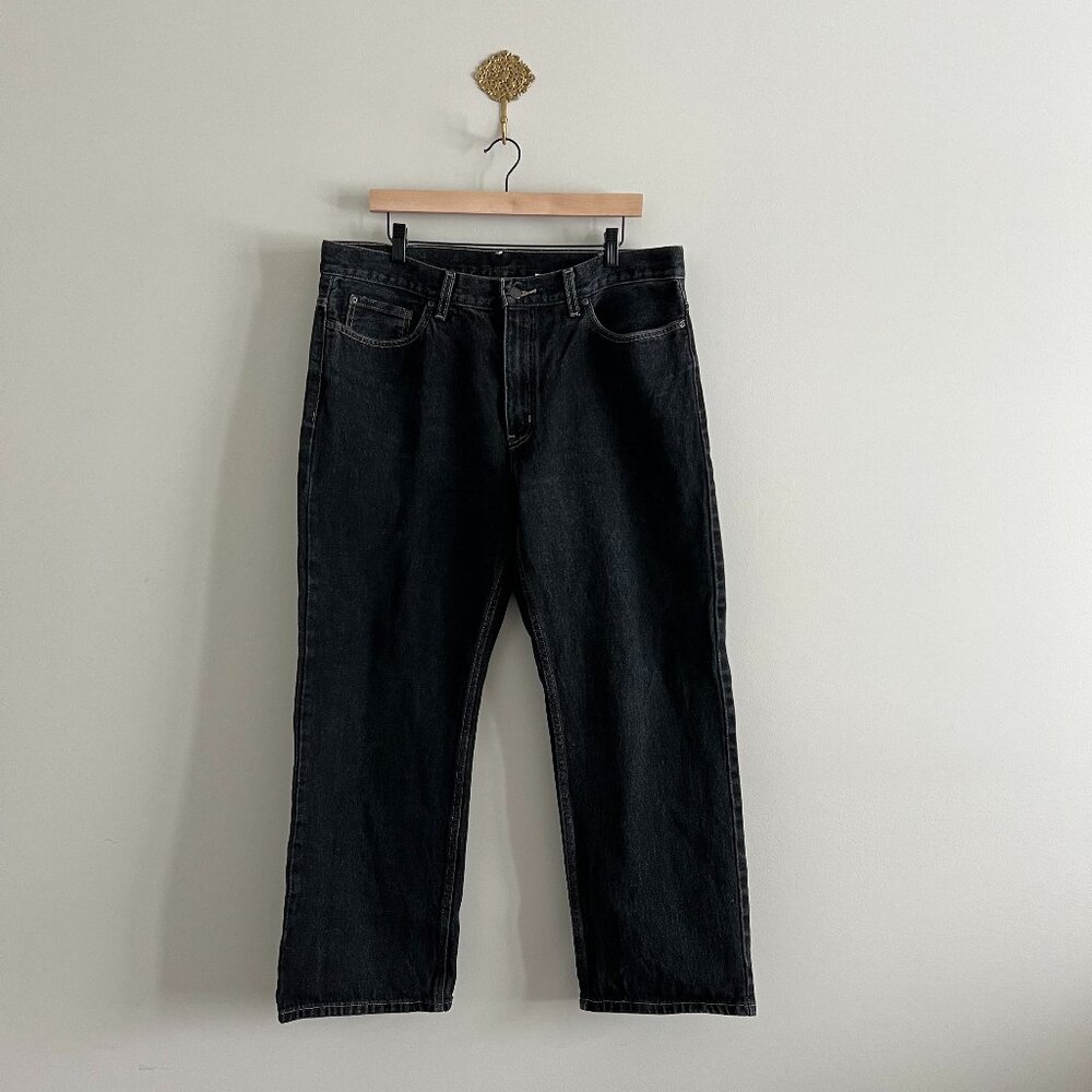 Faded Glory Men's Relaxed Fit Jeans 36x29 Black Cotton Denim Straight Leg